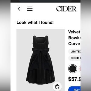 Cider Velvet boatneck Big Bow Tie back midi dress juniors sz XXS black nwt xmas